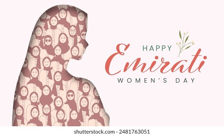 Emirates Women's Day Design with Female with Hijab Vector Illustration. Emirati Womens Day Template Suitable for Poster Banner Flyer Background. UAE Women's Day August.