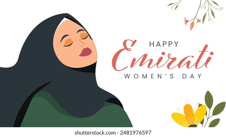 Emirates Women's Day Design with Female with Hijab Vector Illustration. Emirati Womens Day Template Suitable for Poster Banner Flyer Background. UAE Women's Day August.