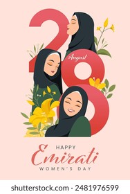 Emirates Women's Day Design with Female with Hijab Vector Illustration. Emirati Womens Day Template Suitable for Poster Banner Flyer Background. UAE Women's Day August.