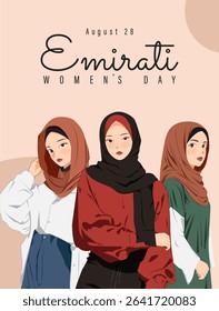 Emirates Women's Day Design with Female with Hijab Vector Illustration. Emirati Womens Day Template Suitable for Poster Banner Flyer Background. UAE Women's Day August.