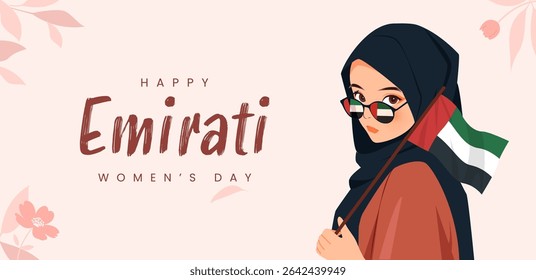 Emirates Women's Day Design with Female with Hijab Vector Illustration. Emirati Womens Day Template Suitable for Poster Banner Flyer Background. UAE Women's Day August.