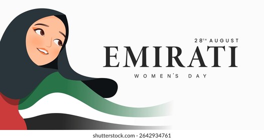 Emirates Women's Day Design with Female with Hijab Vector Illustration. Emirati Women's Day Template Suitable for Poster Banner Flyer Background. UAE Women's Day August.