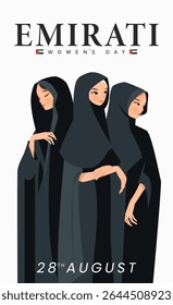 Emirates Women's Day Design with Female with Hijab Vector Illustration. Emirati Women's Day Template Suitable for Poster Banner Flyer Background. UAE Women's Day August.