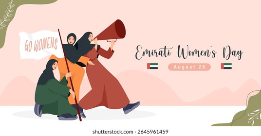 Emirates Women's Day Design with Female with Hijab Vector Illustration. Emirati Womens Day Template Suitable for Poster Banner Flyer Background. UAE Women's Day August.