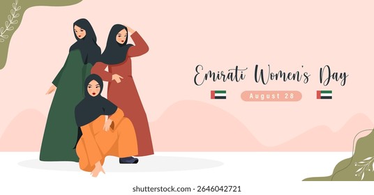 Emirates Women's Day Design with Female with Hijab Vector Illustration. Emirati Womens Day Template Suitable for Poster Banner Flyer Background. UAE Women's Day August.