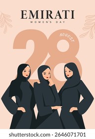 Emirates Women's Day Design with Female with Hijab Vector Illustration. Emirati Womens Day Template Suitable for Poster Banner Flyer Background. UAE Women's Day August.