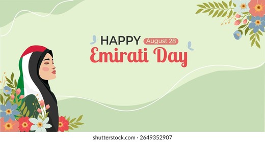 : Emirates Women's Day Design with Female with Hijab Vector Illustration.
