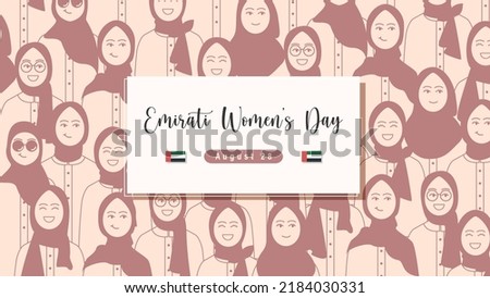 Emirates Women's Day Design with Female with Hijab Vector Illustration. Emirati Womens Day Template Suitable for Poster Banner Flyer Background. UAE Women's Day August. Foto d'archivio © 