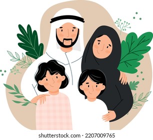 EMIRATI Arab UAE happy FAMILY , WITH NATIONAL DRESS FLAT DESIGN VECTOR ILLUSTRATION