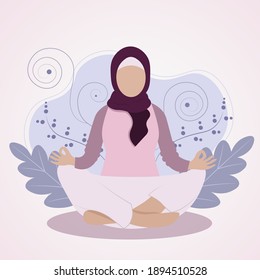 emirati arabic young muslim woman in the beautiful purple hijab from united arab emirates faceless model make yoga sport meditation vibes