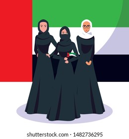 emirati women day poster with group of females