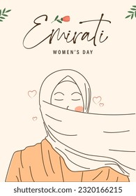 Emirati Women's Day Design with Female with Hijab Vector Illustration. Emirati Womens Day Template Suitable for Poster Banner Flyer Background. UAE Women's Day August.