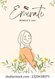 Emirati Women's Day Design with Female with Hijab Vector Illustration. Emirati Womens Day Template Suitable for Poster Banner Flyer Background. UAE Women's Day August.