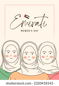 Emirati Women's Day Design with Female with Hijab Vector Illustration. Emirati Womens Day Template Suitable for Poster Banner Flyer Background. UAE Women's Day August.