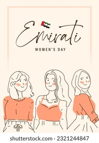 Emirati Women's Day Design with Female with Hijab Vector Illustration. Emirati Womens Day Template Suitable for Poster Banner Flyer Background. UAE Women's Day August.