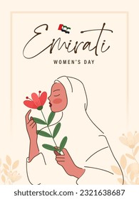 Emirati Women's Day Design with Female with Hijab Vector Illustration. Emirati Womens Day Template Suitable for Poster Banner Flyer Background. UAE Women's Day August.