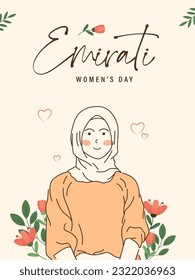 Emirati Women's Day Design with Female with Hijab Vector Illustration. Emirati Womens Day Template Suitable for Poster Banner Flyer Background. UAE Women's Day August.