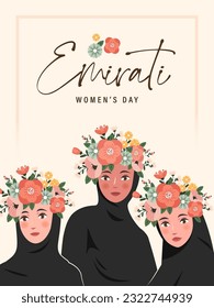 Emirati Women's Day Design with Female with Hijab Vector Illustration. Emirati Womens Day Template Suitable for Poster Banner Flyer Background. UAE Women's Day August.