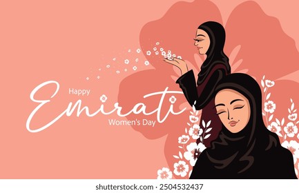 Emirati Women's Day illustration. Female with Hijab Vector Illustration. UAE Women's Day August. vector illustration background for posters, banners social media post