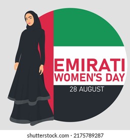 Emirati Womwn's Day. Beautiful arabic lady in dress. Vector illustration