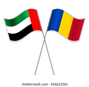 Emirian and Chadian crossed flags. United Arab Emirates combined with Chad isolated on white. Language learning, international business or travel concept.