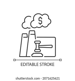 Emission auction linear icon. Bidding for opportunity to pollute. Environmental initiative. Thin line customizable illustration. Contour symbol. Vector isolated outline drawing. Editable stroke