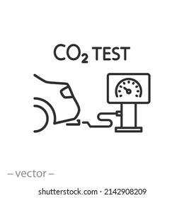 Emission Co2 Test Icon, Control Carbon From Car, Capture Exhaust, Thin Line Symbol On White Background - Editable Stroke Vector Illustration