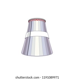 Emission pollutions factory. Cooling towers vector industrial energy. CO2 greenhouse, smoking cooling towers in dark colors. Smoking pipes of thermal power plant, emission smoke clouds, birds, highway