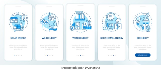 Emissions of carbon onboarding mobile app page screen with concepts. Emerging technologies walkthrough 5 steps graphic instructions. . UI vector template with RGB color illustrations