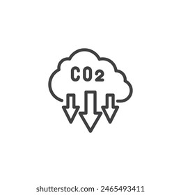 Icono de línea de reducción de emisiones. signo de estilo lineal para concepto móvil y Diseño web. Icono de Vector de esquema de reducción de emisiones de gases. Símbolo, ilustración del logotipo. Vector gráfico