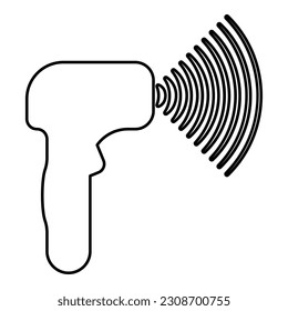 Emitter of waves electron gun manual thermometer forehead infrared device for measuring temperature non-contact contactless digital contour outline line icon black color vector illustration image 