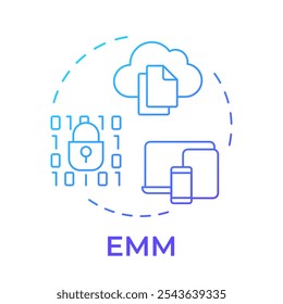 Ícone de conceito de gradiente azul do EMM. Gerenciamento móvel empresarial. Tecnologia em nuvem, corporativa. Ilustração de linha de forma redonda. Ideia abstrata. Design gráfico. Fácil de usar em infográfico, apresentação