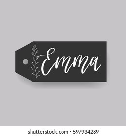 Emma - common female first name on a tag, perfect for seating card usage. One of wide collection in modern calligraphy style.