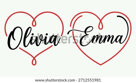 Emma and Olivia Name in Red Heart Digital Graphic Illustration. Olivia name art. Emma name design. heart graphic. red heart design. LOVE OLIVIA. romantic typography.