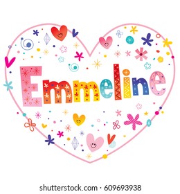 Emmeline girls name decorative lettering heart shaped love design