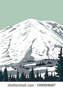 Emmons Glacier on Northeast Flank of Mount Rainier Located in Mount Rainier National Park in Washington State WPA Poster Art