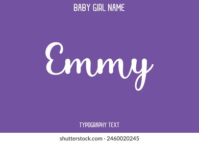 Emmy Woman's Name Cursive Hand Drawn Lettering Vector Typography Text on Purple Background