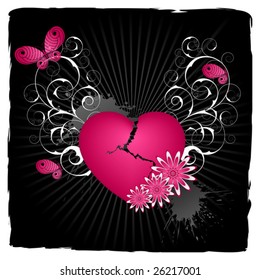 Emo  background with heart and flowers.
