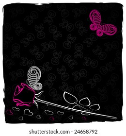 Emo  background with rose and  butterflies