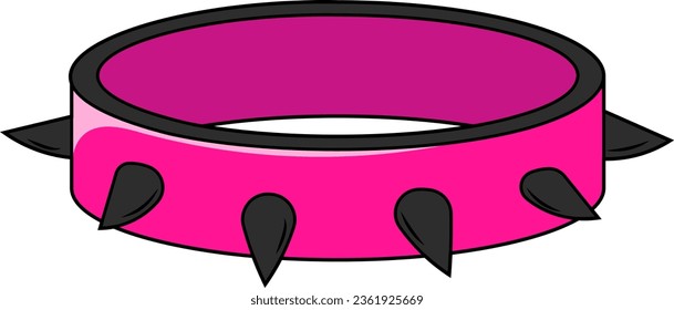 Emo collar with spikes, an accessory for glamorous rock in trendy 2000s y2k colors black with acid pink on transparent background