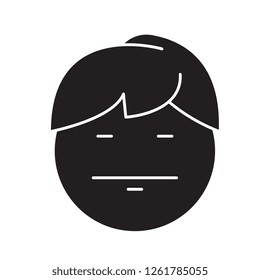 Emo emoji black vector concept icon. Emo emoji flat illustration, sign