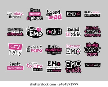 Emo Fashion Sticker Vector Set