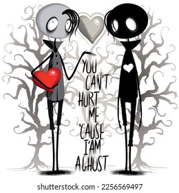 Emo Ghost Sad Character in Love Creepy and Weird Anti Valentine's Day Vector Illustration

