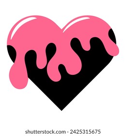 Emo heart icon, Goth love sticker. Vector illustration isolated on white background.