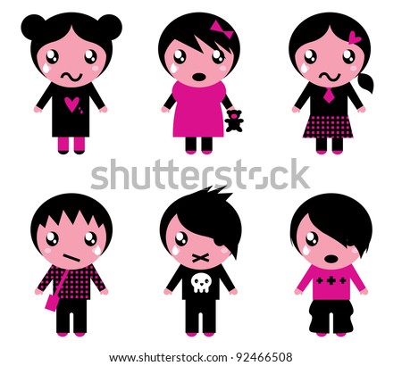 Emo kids cute collection isolated on white