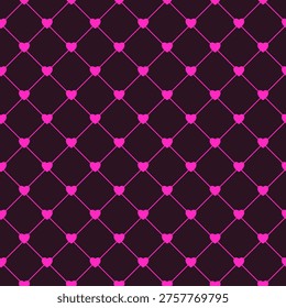 Emo pop punk seamless pattern with pink hearts on  fishnet background. Alternative aesthetic vector for fashion and textile design.