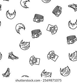 emo punk rock tattoo cute vector seamless pattern thin line illustration