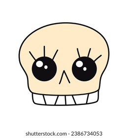 Emo skull. Y2k style. Black subculture. Vector flat illustration isolated on white background.