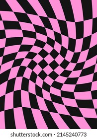 Emo subculture background. Checkered distorted background. Black and bright pink cage , optical illusion. Vector illustration pattern.