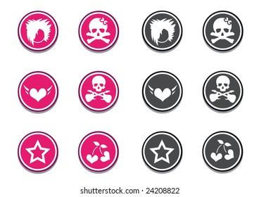 Emo symbols, icons in pink and gray colors.